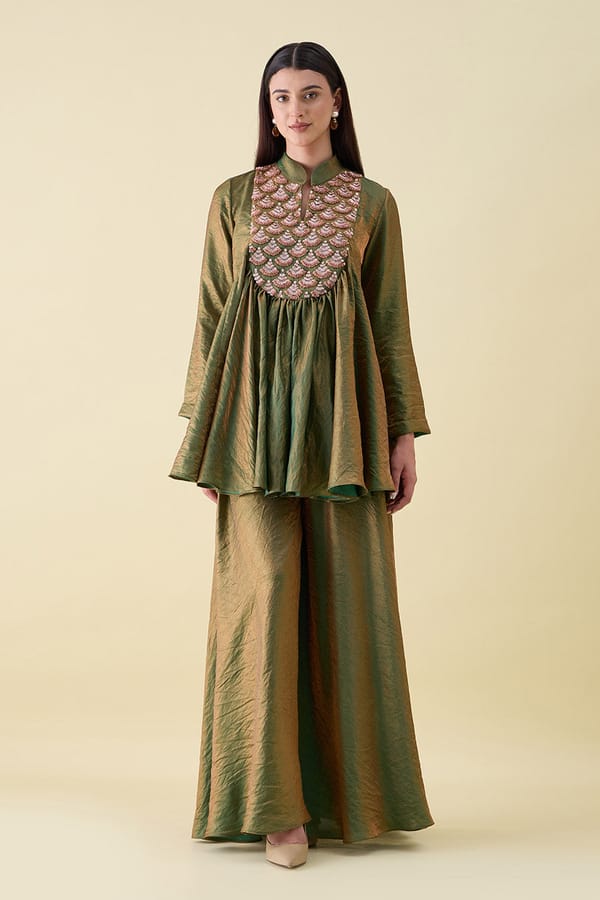 Dual Silk Embellished Umbrella Co-ord Set — Aakaar