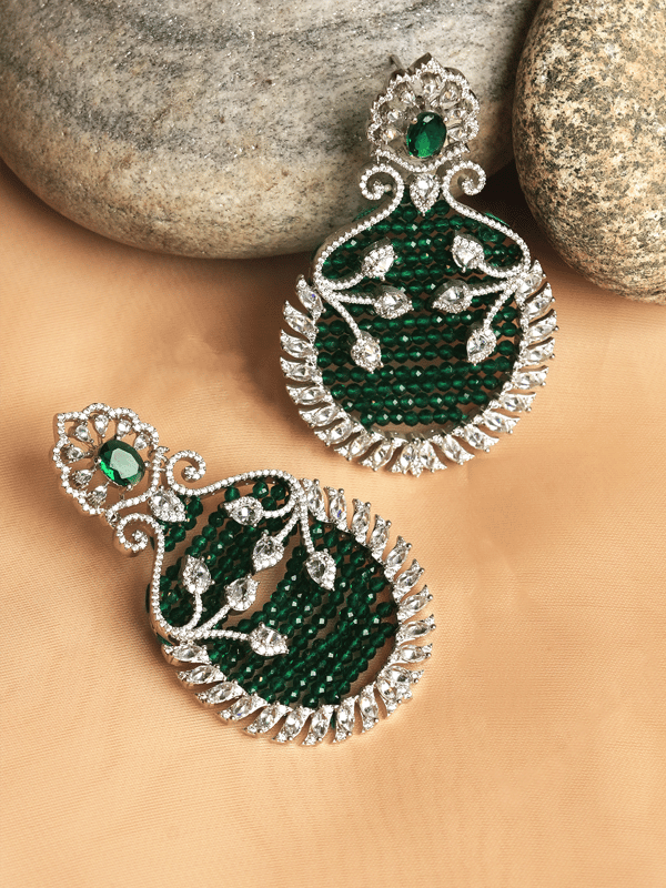 Designer Green AD Heavy Earrings — Cao Jewellery