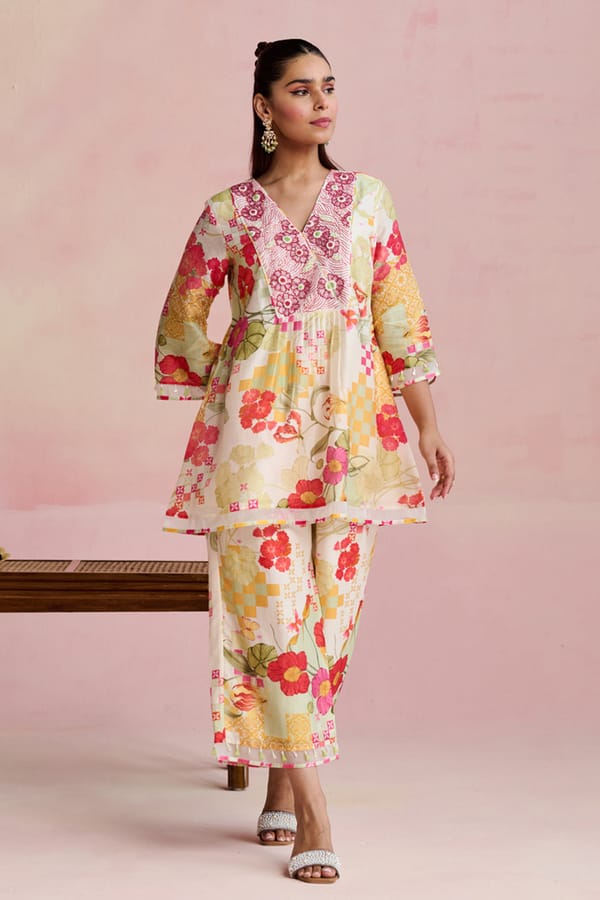 Multicolor Silk Chanderi Printed Kurta Set — NIRVAIR CLOTHING