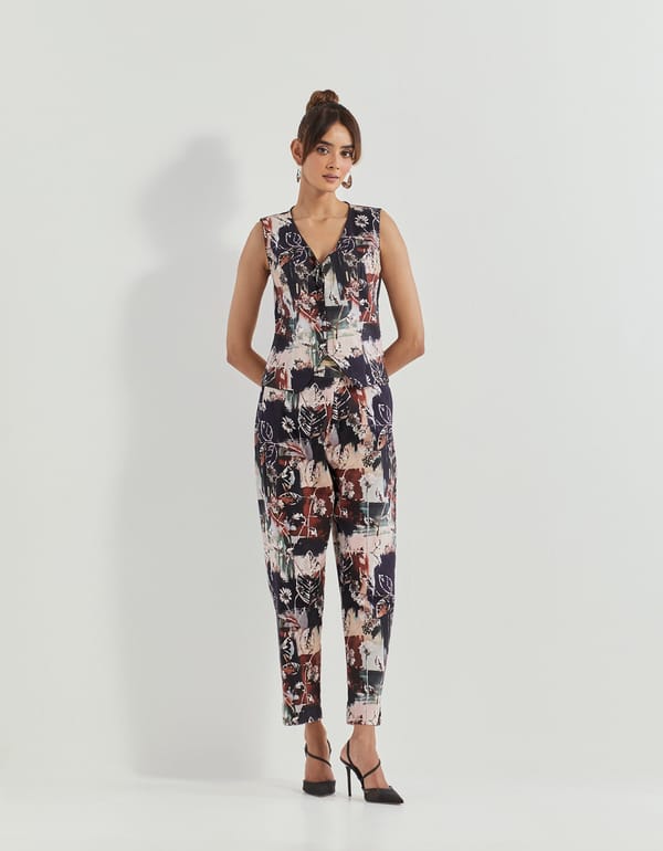 Black Abstract Print Waistcoat Top and Pants Co-ord Set — Kavita Bhartia