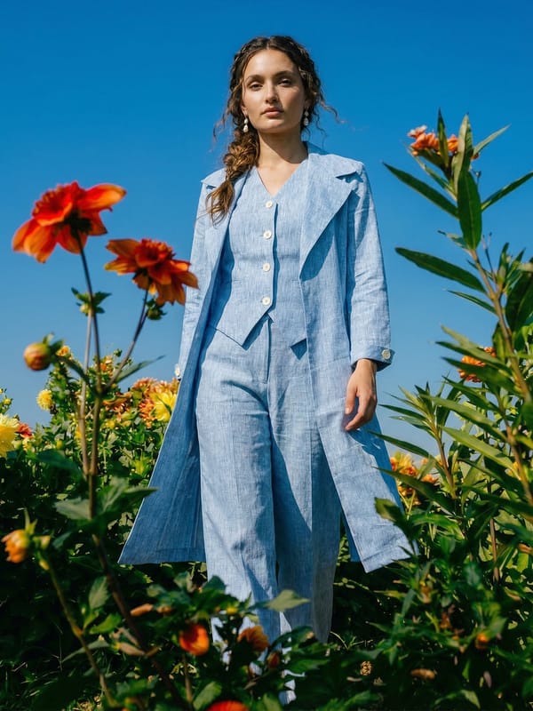 Pastel Blue Cotton Linen Blend 3-Piece Co-ord Set — HOUSE OF FETT