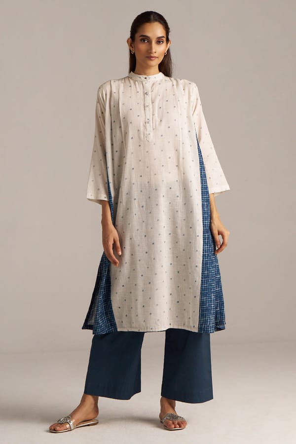 Off-White and Indigo Blue Printed Kurta Co-ord Set — Ganga Fashions Pvt Ltd