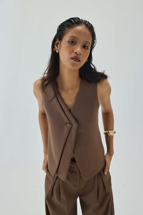 Brown Tailored Notch-Lapel Waistcoat with Button Front — Shop Staple