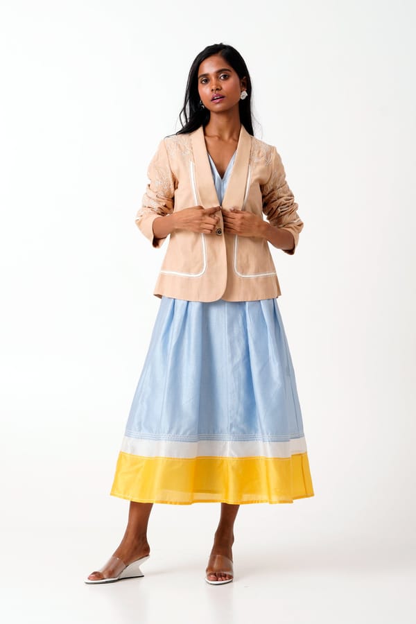 Latte Handloom Cotton Embroidered Tailored Blazer — Madder Much
