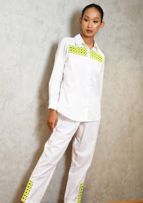 White Cotton Co-ord Set with Shirt and Straight Pants — Richa Goenka