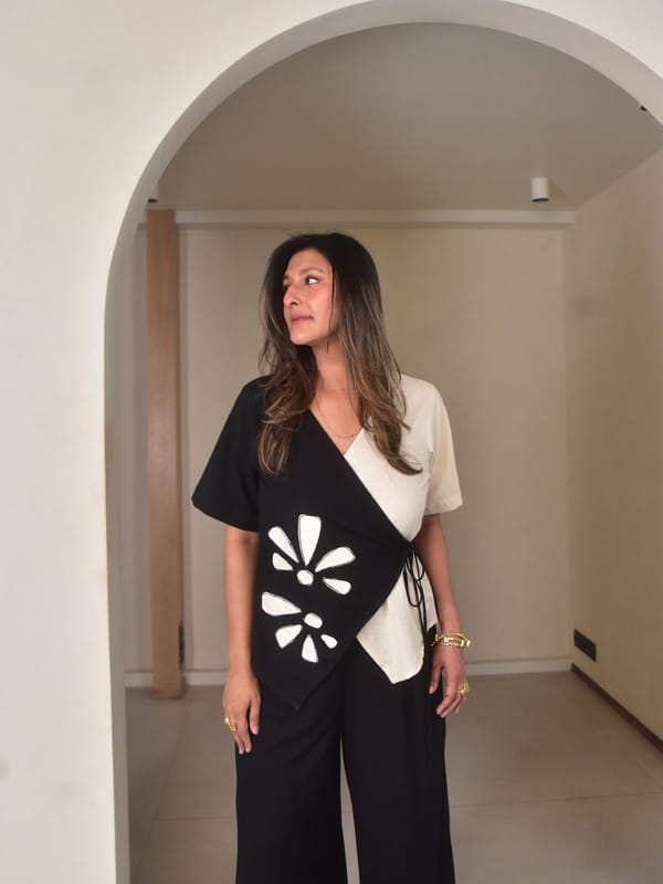 Mia Applique Wrap Top — Why So Blue