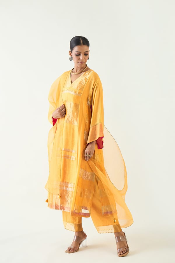 Mira: Silk stripe tissue Choga set- Mango — SHIVANI BHARGAVA