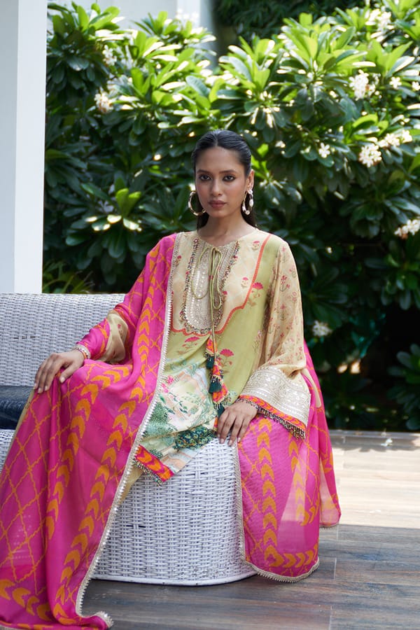 Mustard Yellow Printed Kurta Set with Mirror Work — Chakkraa