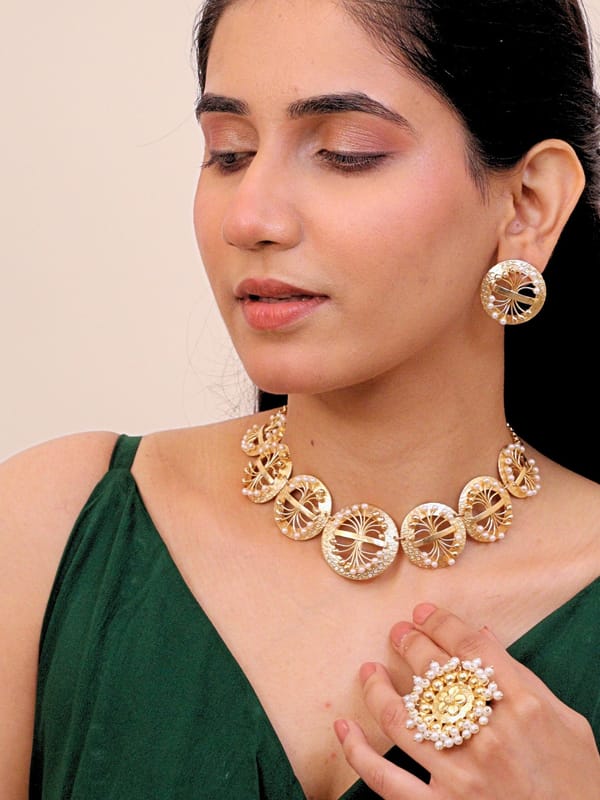 Husnara Choker for Women Brass 18K Gold Plated — Viana Jewels