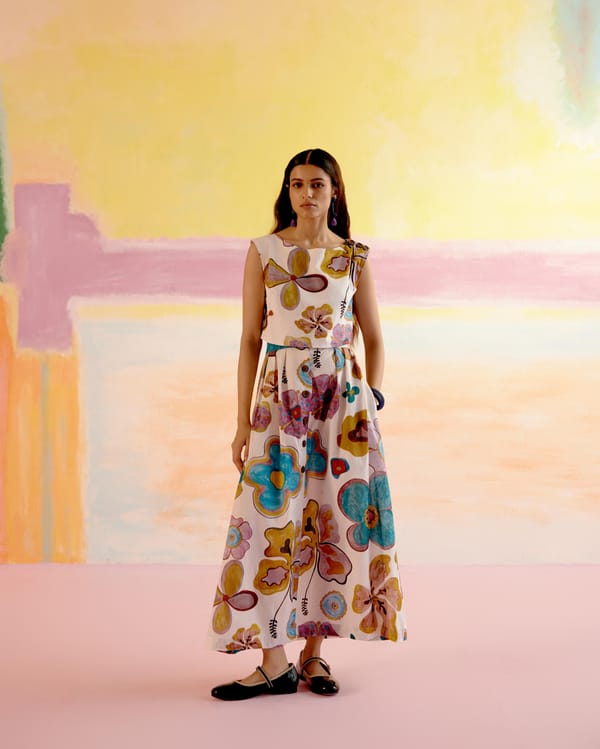 White Printed Top and Maxi Skirt Co-ord Set — HAPPI SPACE