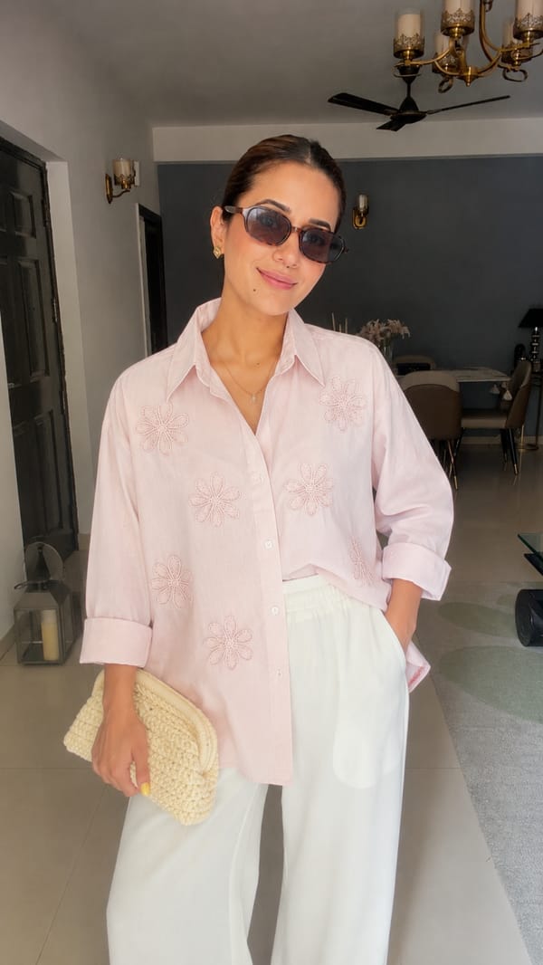 Linen Floral Embroidered Shirt — CLOSET AFFAIR