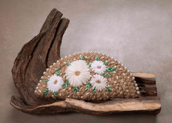 White Daisy Rose Gold Half Moon Clutch Bag — Dhaaga Life