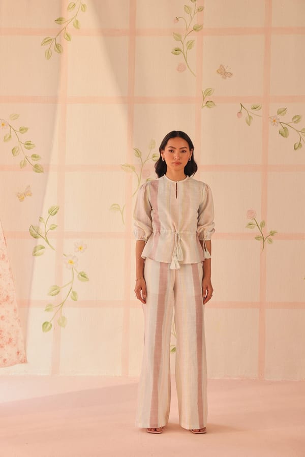 Pastel Striped Cotton-Linen Wide-Leg Trousers — Sage by Mala