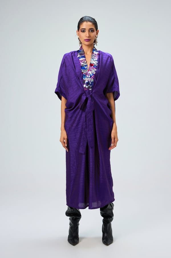 Violet Sequin-Neck Maxi Dress with Tie Waist — KOR