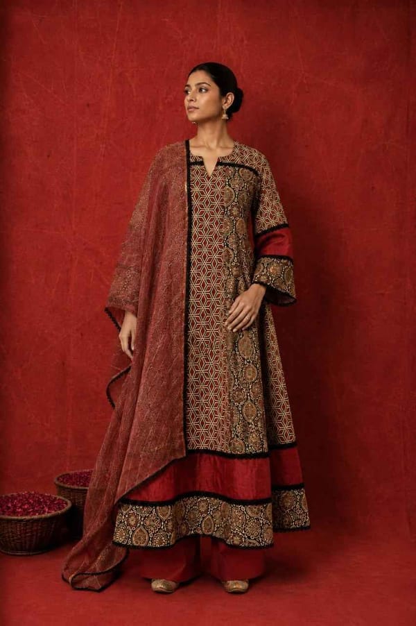 Abeer Ajrakh Anarkali Set — Naseebo