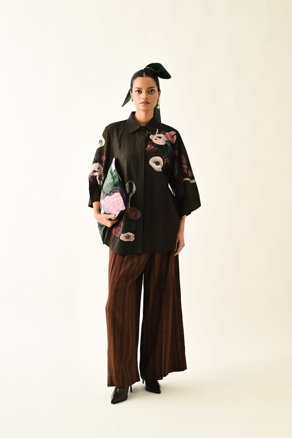 Brown Abstract Printed Anti-Fit Dobby Shirt — Ofrida