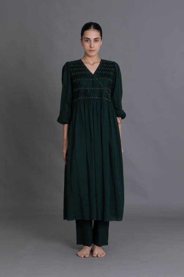 Forest Green Hand-Smocked Dress Co-ord — Khat