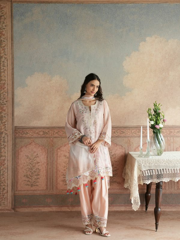 SHORT KALIDAAR KURTA WITH SALWAR & DUPATTA — TASHA INDIA