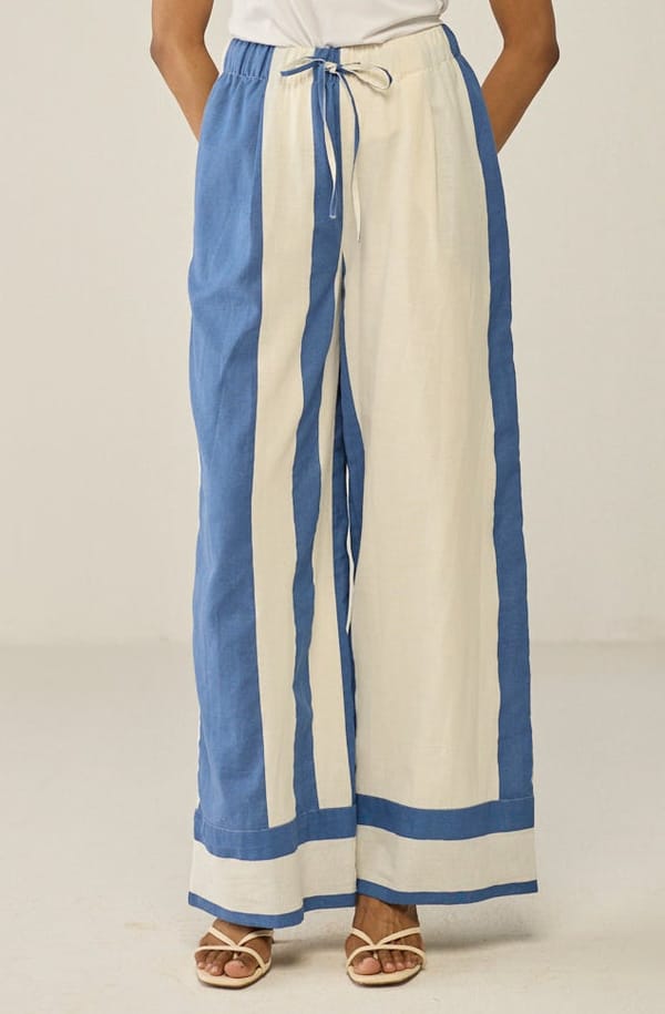 Blue And White Wide-leg Pants — Move About Effortlessly