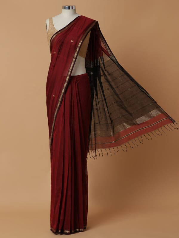 Maheshwari Cotton Silk Deep Maroon Chameli Phool — BINKS
