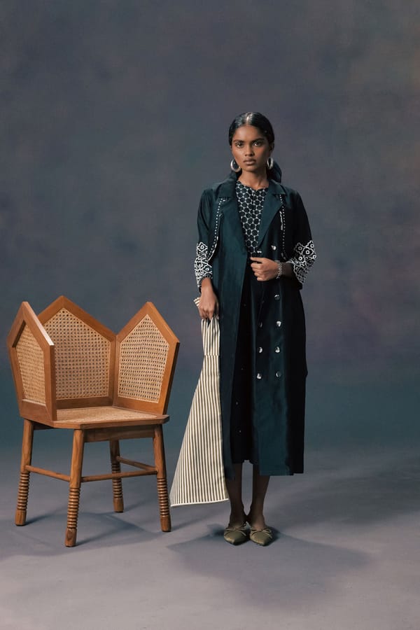Indigo Embroided Jacket With Halter Neck Jumpsuit — Arcvsh Pallavi Singh
