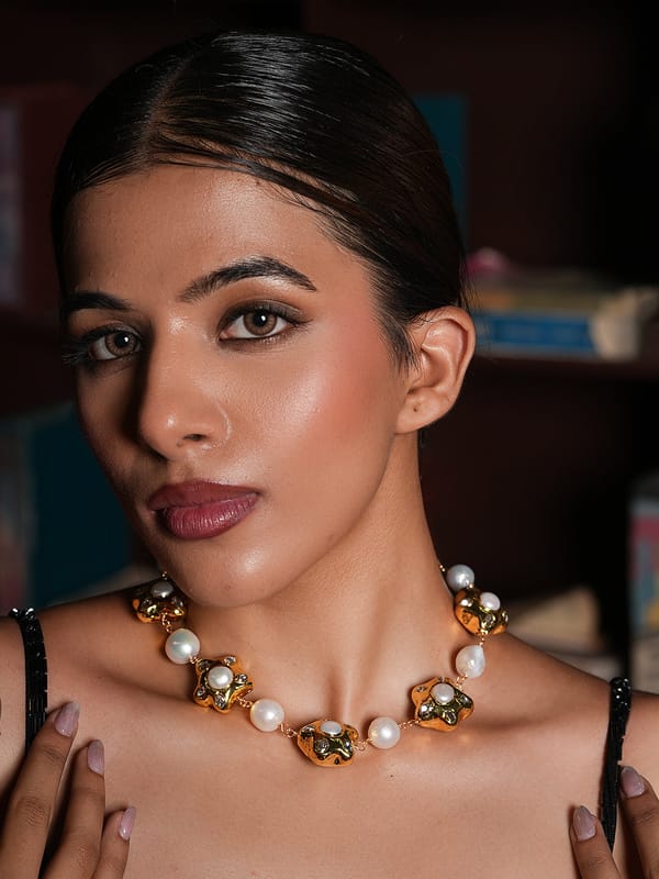 Natural Pearl with Brass Hand Wrap Chain Necklace — Cao Jewellery