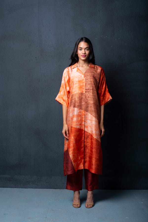 Orange/Bronze Dupion Silk Kurta Set — CLOS