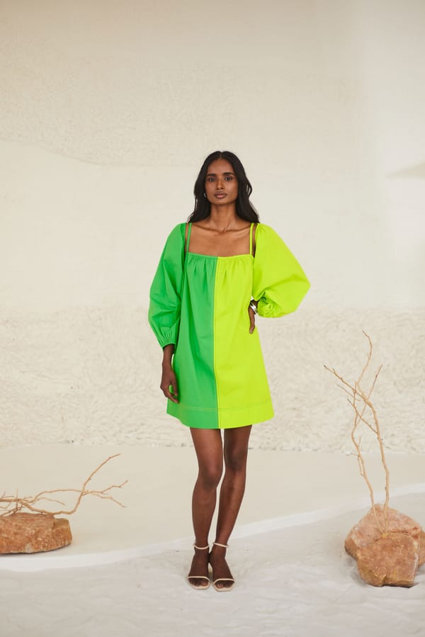Green Colorblock Oversized Poplin Mini Dress — Urban Suburban