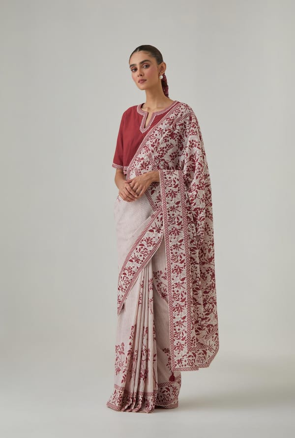 Hand Block Printed Saree — Upavita