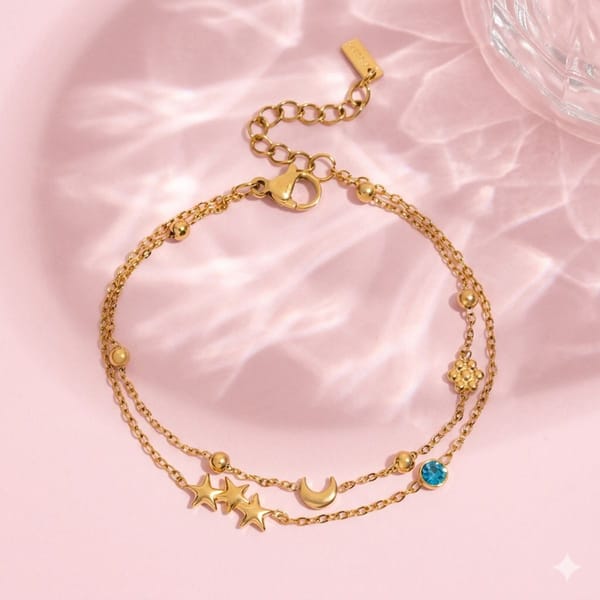 18K Gold Plated Celestial Layered Bracelet, Avni — Inaya Accessories
