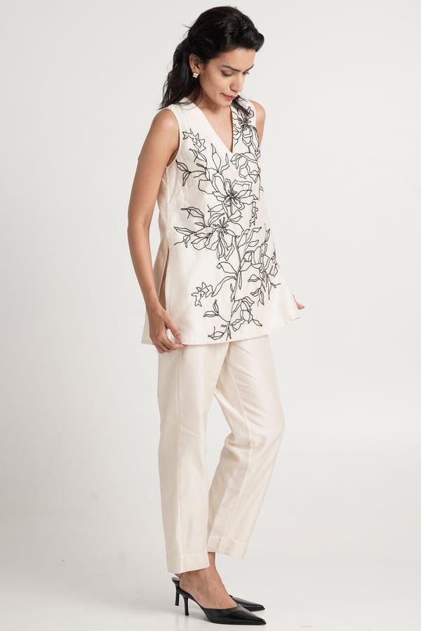 Ivory Sequinned Sleeveless Top and Pants Co-ord Set — Madder Much