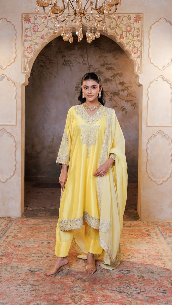 Lemon Rohini Kurta with Farshi Salwar — Kylee Fashions