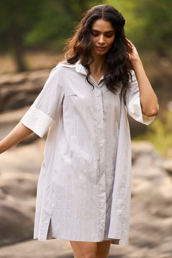 Grey Colourblocked Mini Shirt Dress with Contrast Cuffs — Dash and Dot