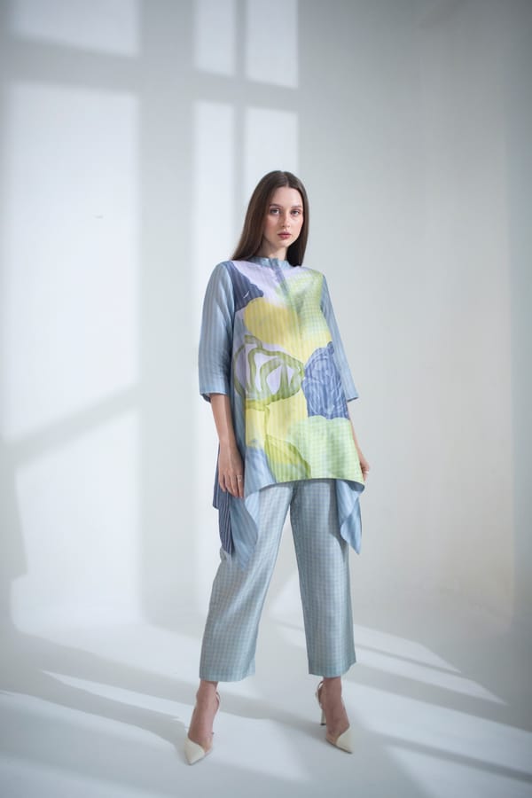 Grey & Yellow Short Kaftan Tail Set — CLOS