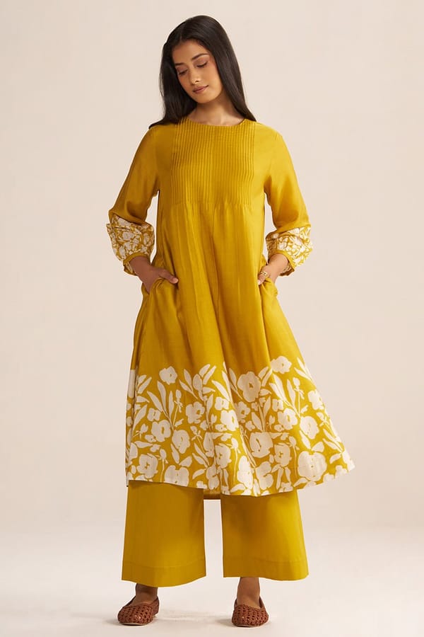 Mustard Yellow Printed Kurta and Palazzo Co-ord Set — Ganga Fashions Pvt Ltd