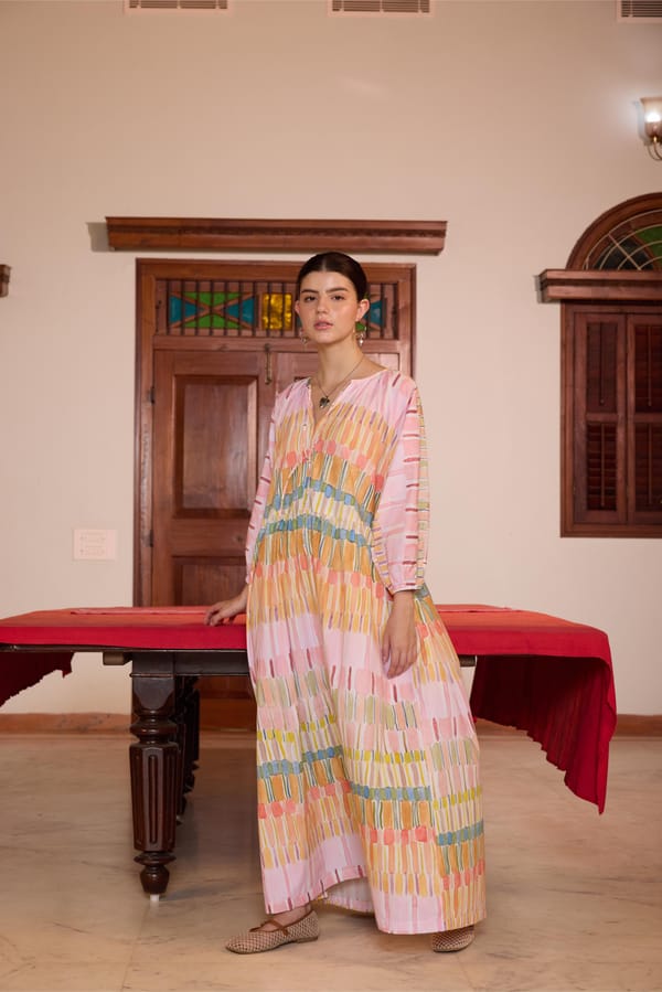 Multicolor Pastel Striped Relaxed Fit Maxi Dress — HAPPI SPACE