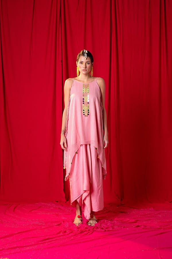 Moose Pink Shimmer Tunic and Draped Maxi Skirt Co-ord Set — EnEch
