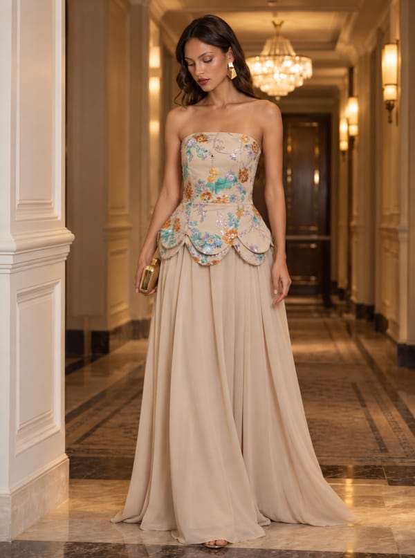 Floral Embroidered Corset Peplum Gown — Miss Gloria