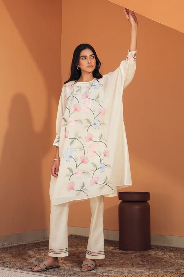Ivory Kaftan and Straight Pants Co-ord Set — SAMATVAM