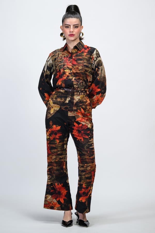 Dark Brown Printed Shirt and Trouser Co-ord Set — The Dramebaaz Company