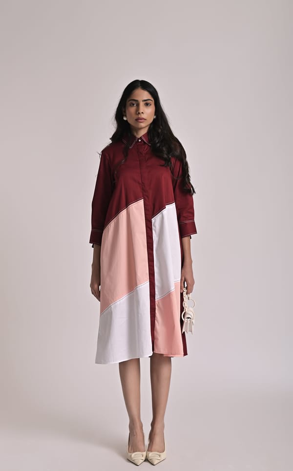 Multicolor Diagonal Colorblock Midi Shirt Dress — Escape By Aishwarya