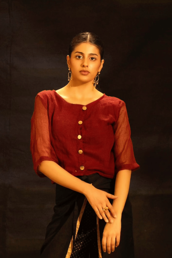 Illume Dusk Maroon Kota Doria Blouse with Lining — Banana Labs