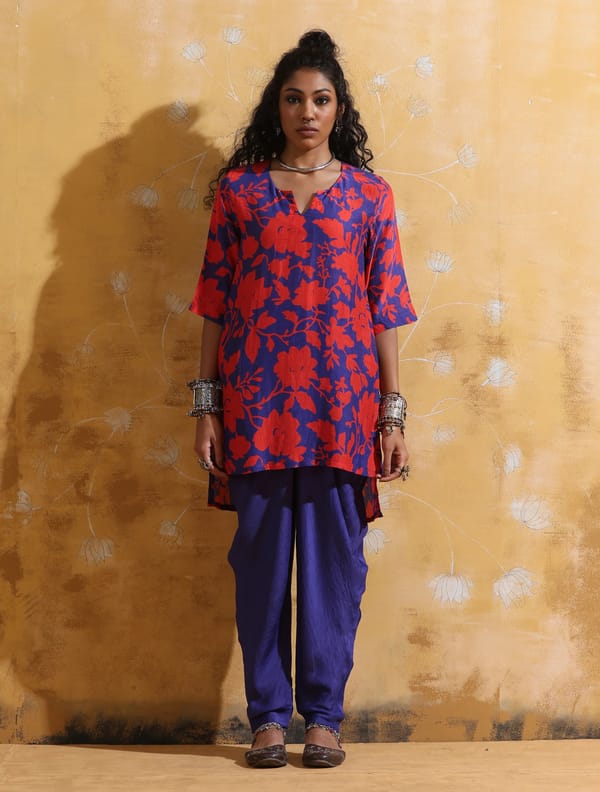 Purple Red Floral Jaal Kurta and Dhoti Pant Co-ord Set — Truebrowns