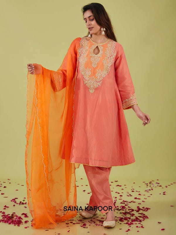 Short Kalidar Kurta with Salwar & Organza Dupatta — SAINA KAPOOR