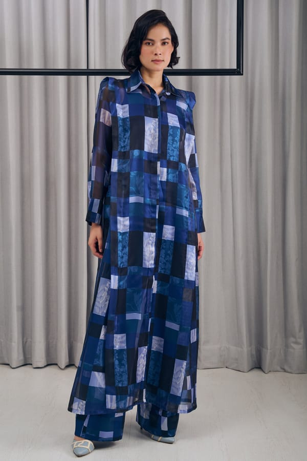 Midnight Checked Longline Shirt — Pocketful Of Cherrie