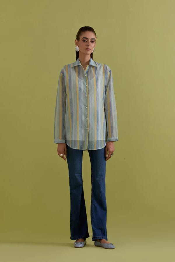 Off White Cotton Chanderi Shirt — Upavita