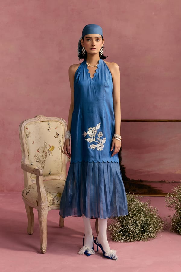 Azure Leather Patch Dress — SURABHI ARYA