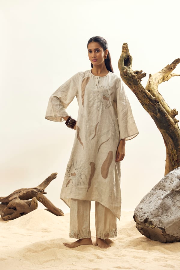 Beige Linen Tunic and Wide-Leg Pants Co-ord Set — Linen Bloom