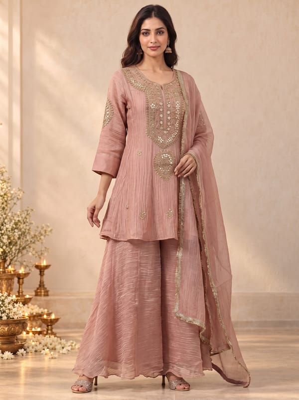 Embroidered Fabric Dabka & Thred Work In Dyed Pink — LAAVAN JAIPUR
