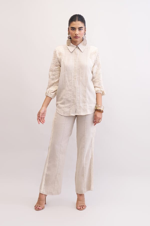 Neutral Cotton Linen Shirt and Trousers Co-ord Set — Our Love